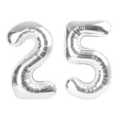 Enyeopd Number 25 silver 40-inch balloons arranged as a centerpiece decor option