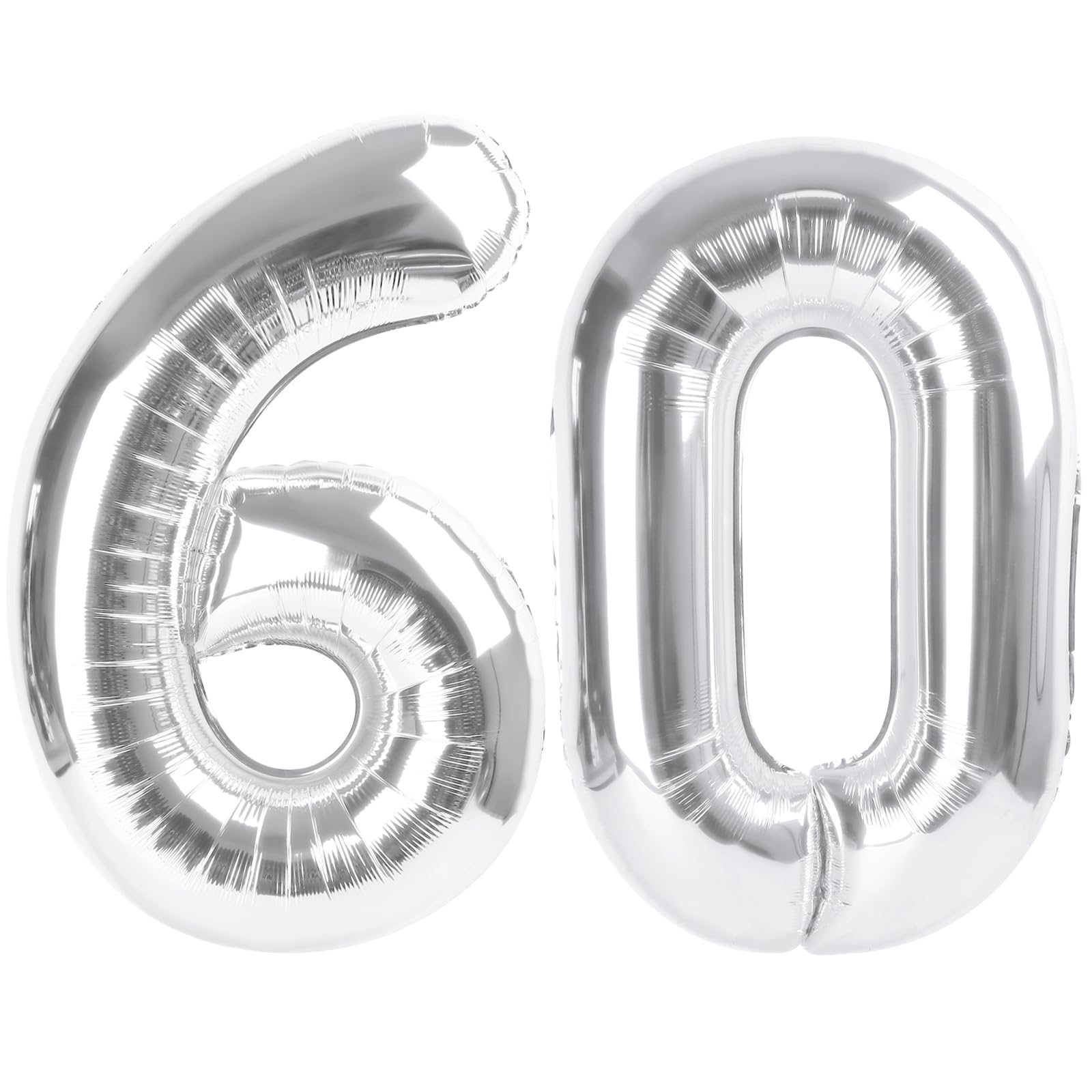 Enyeopd Number 60 balloon 40-inch silver front view for milestone celebrations.