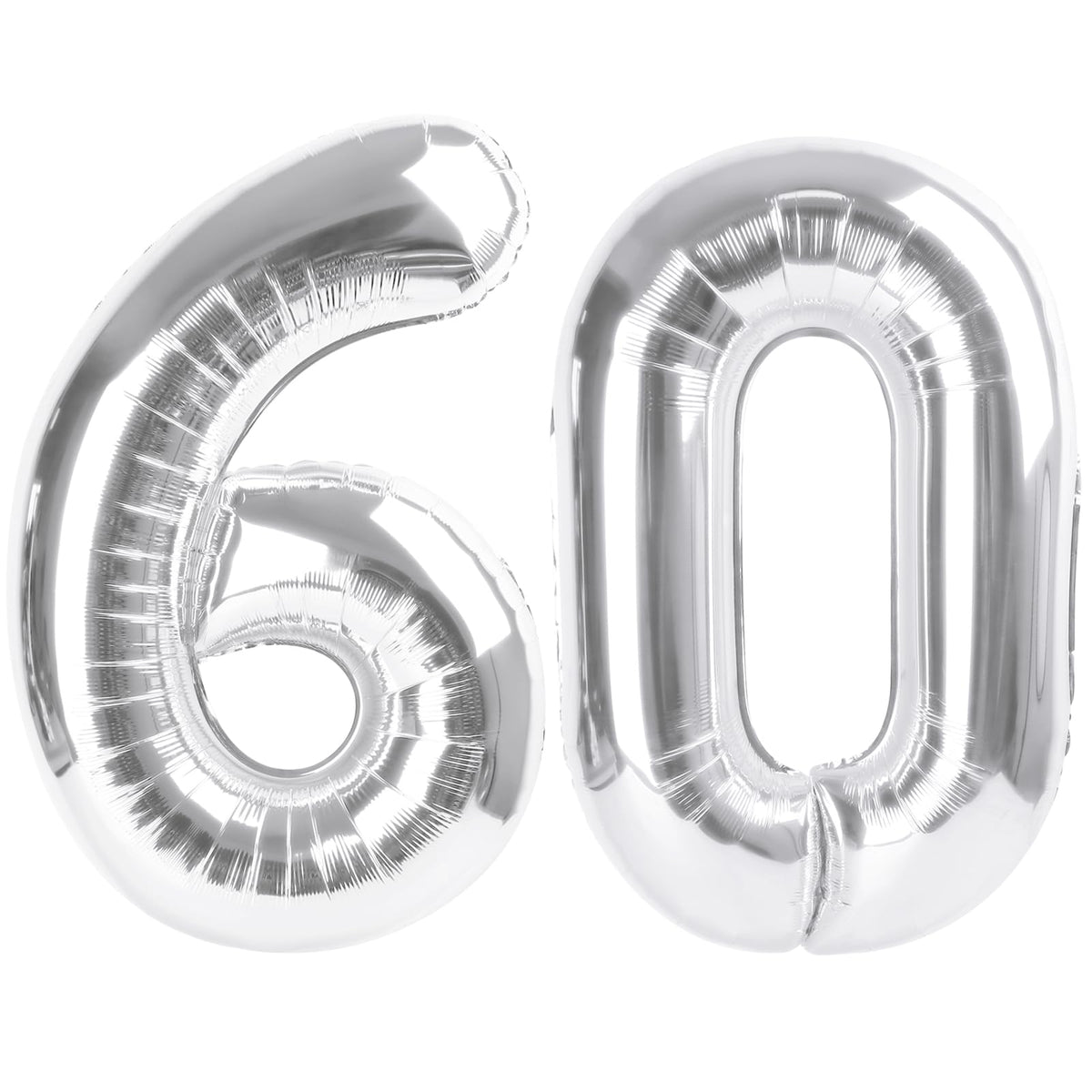 Enyeopd Number 60 balloon 40-inch silver front view for milestone celebrations.