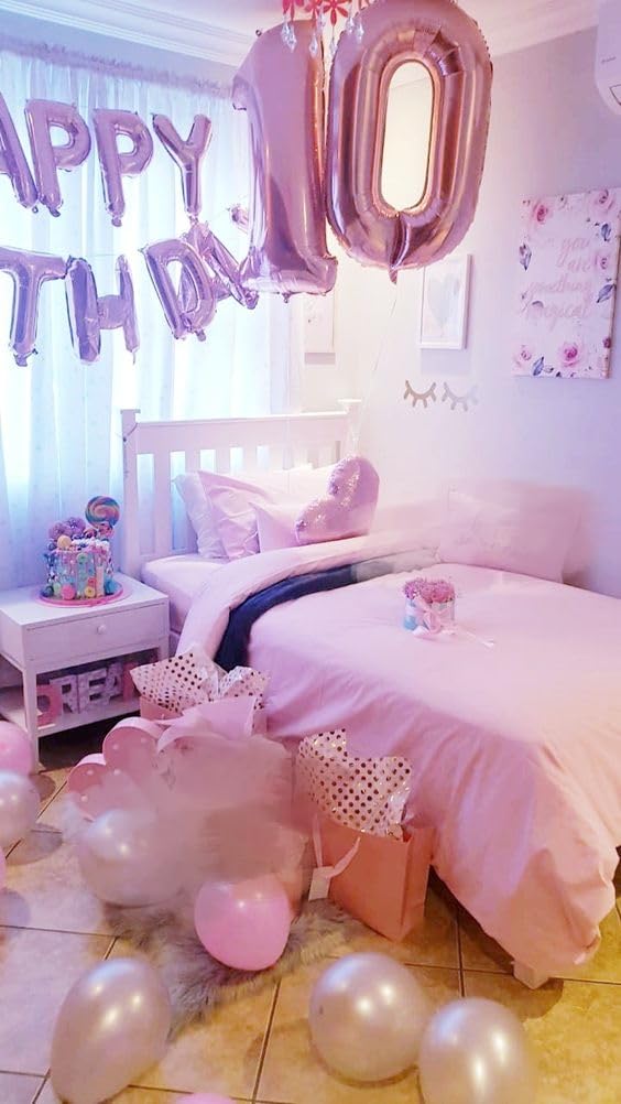 Enyeopd pearl pink 10 balloon birthday party centerpiece idea.