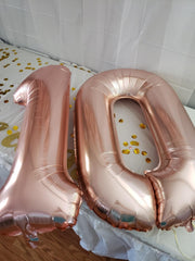40 inch rose gold number balloon highlights milestones with a luxurious vibe.