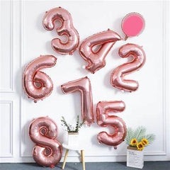 Enyeopd rose gold 17-71 balloons on display for photos.