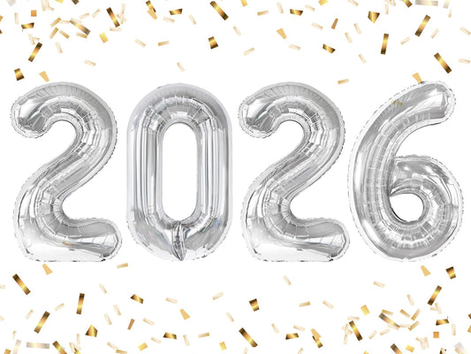 Enyeopd silver 2026 balloon number 40 inch for New Year celebrations, vibrant and durable.