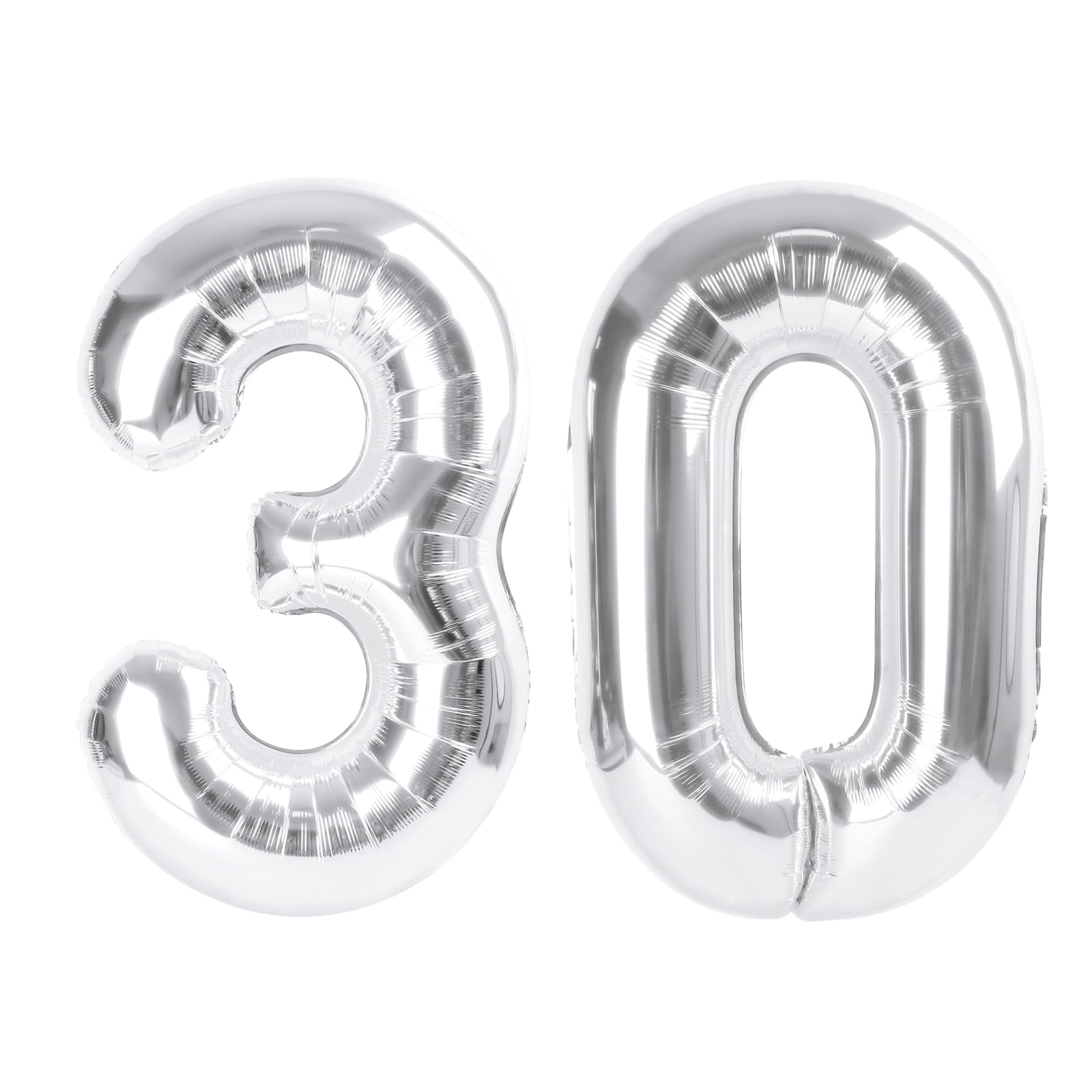 Enyeopd silver number 30 balloon, 40-inch centerpiece for milestone birthday decor.