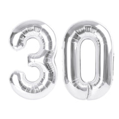 Enyeopd silver number 30 balloon, 40-inch centerpiece for milestone birthday decor.