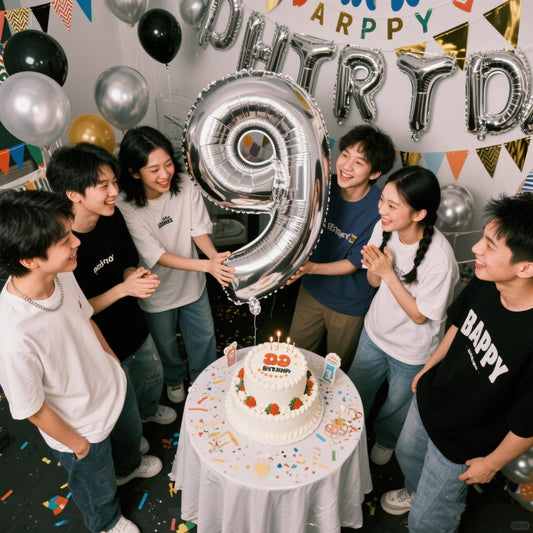 Enyeopd silver 9-number balloon, ideal for elegant cake displays and event decor