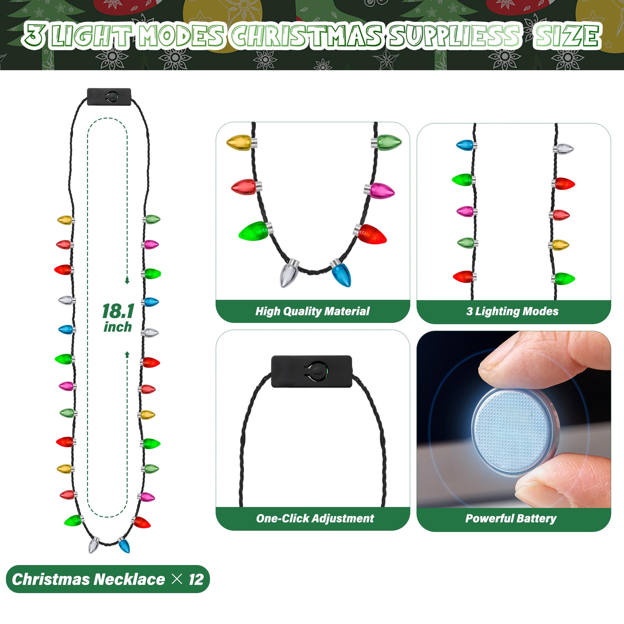 EOBOH LED necklace featuring 8 color glow bulbs brightens holiday celebrations.