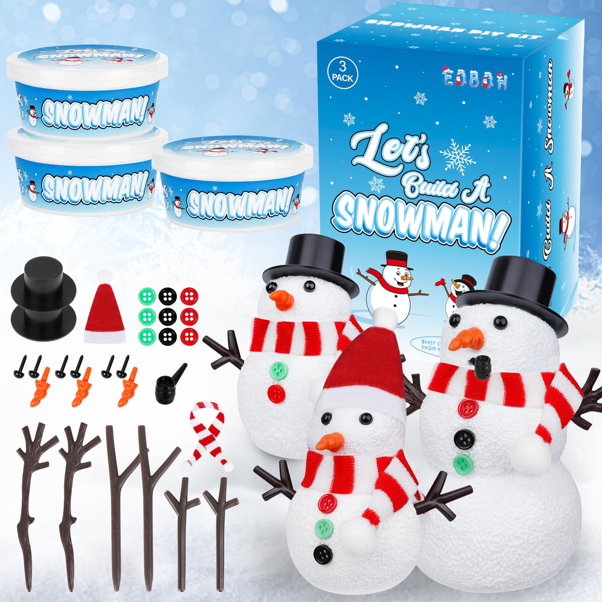 EOBOH Christmas Snowman Kit white clay for safe, mess-free indoor crafting.