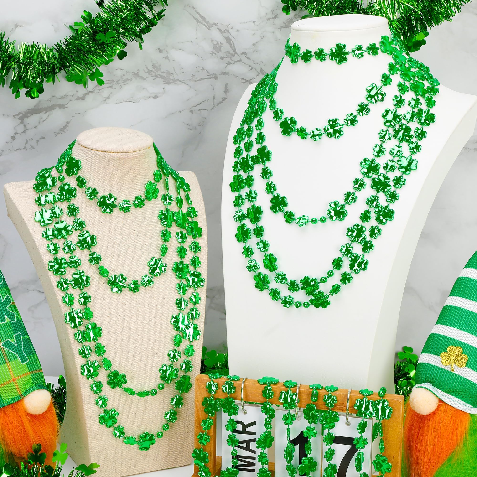 EOBOH Green bead necklaces for St Patrick's Day parades, unisex size fits most adults.