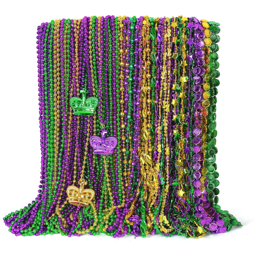 EOBOH Mardi Gras beads in green, purple, gold for 33-inch carnival looks