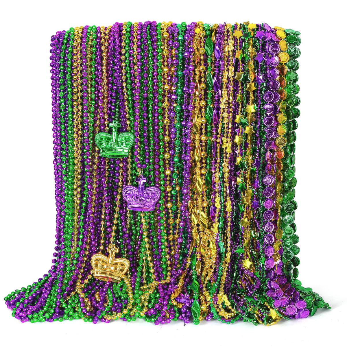 EOBOH Mardi Gras beads in green, purple, gold for 33-inch carnival looks