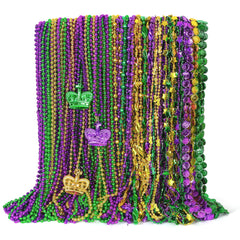 EOBOH Mardi Gras beads in green, purple, gold for 33-inch carnival looks