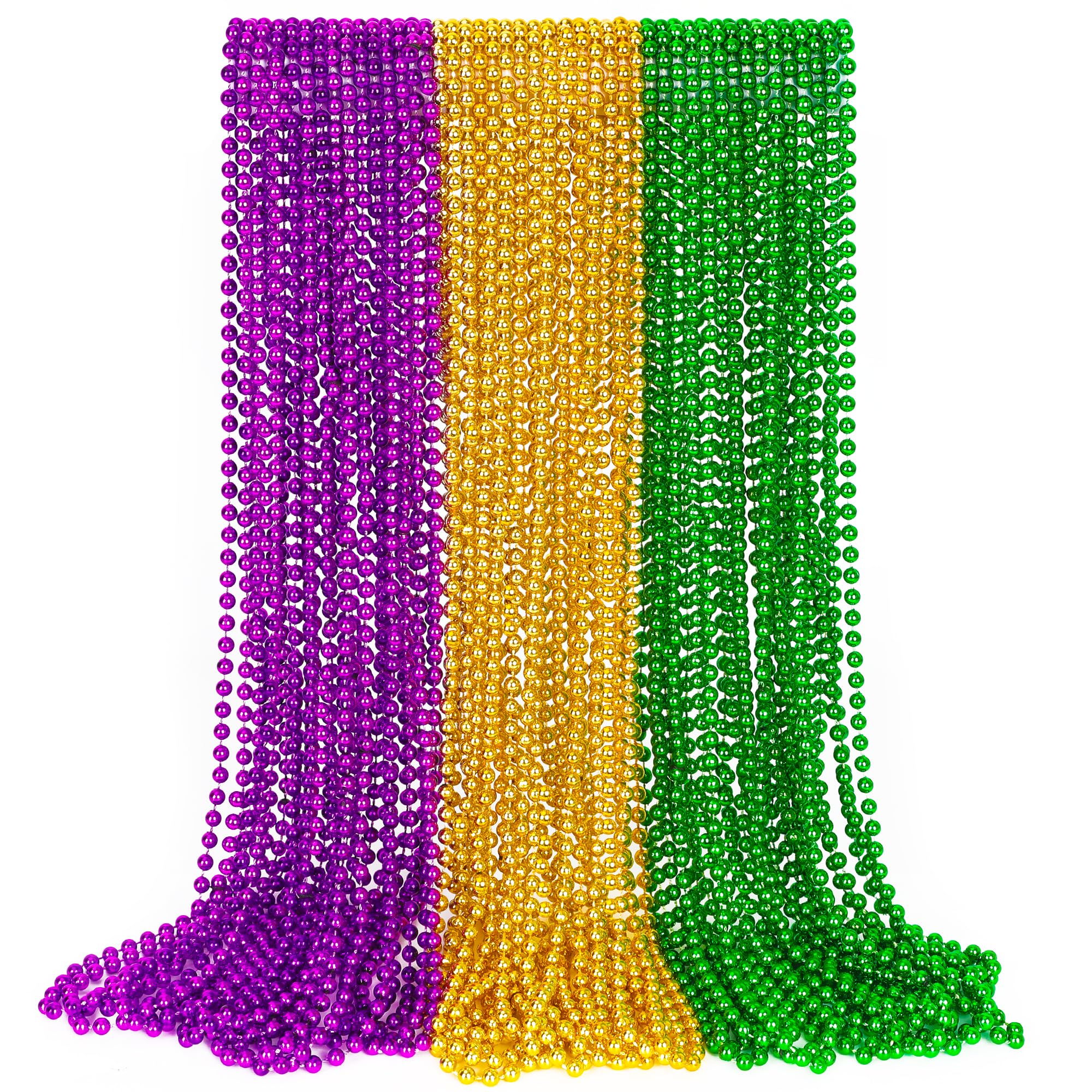 EOBOH Mardi Gras beads in green purple gold, 33-inch necklace for festive outfits