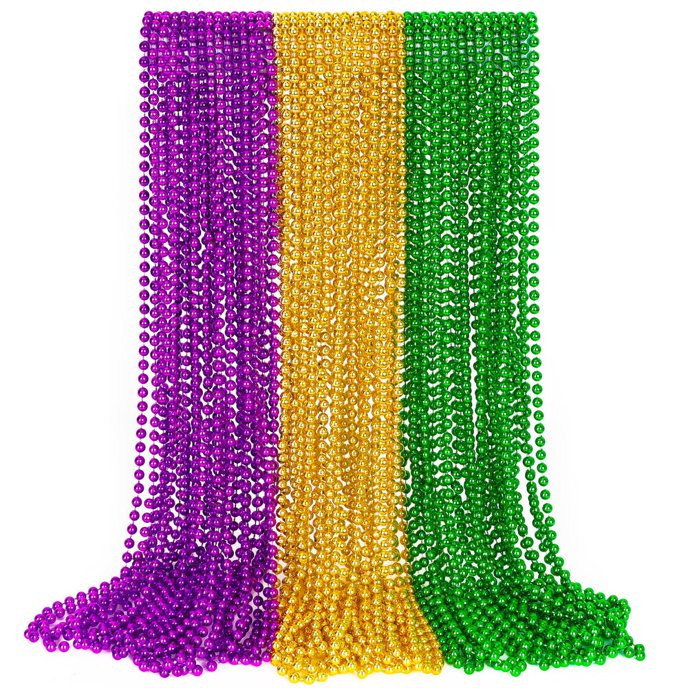 EOBOH Mardi Gras beads in green purple gold, 33-inch necklace for festive outfits