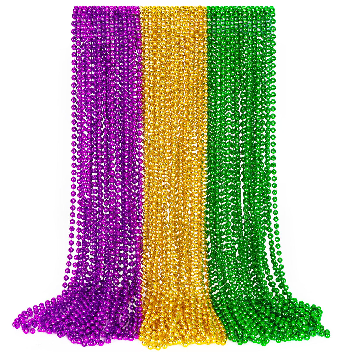 EOBOH Mardi Gras beads in green purple gold, 33-inch necklace for festive outfits