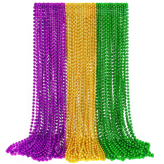 EOBOH Mardi Gras beads in green purple gold, 33-inch necklace for festive outfits