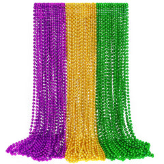 EOBOH Mardi Gras beads in green purple gold, 33-inch necklace for festive outfits