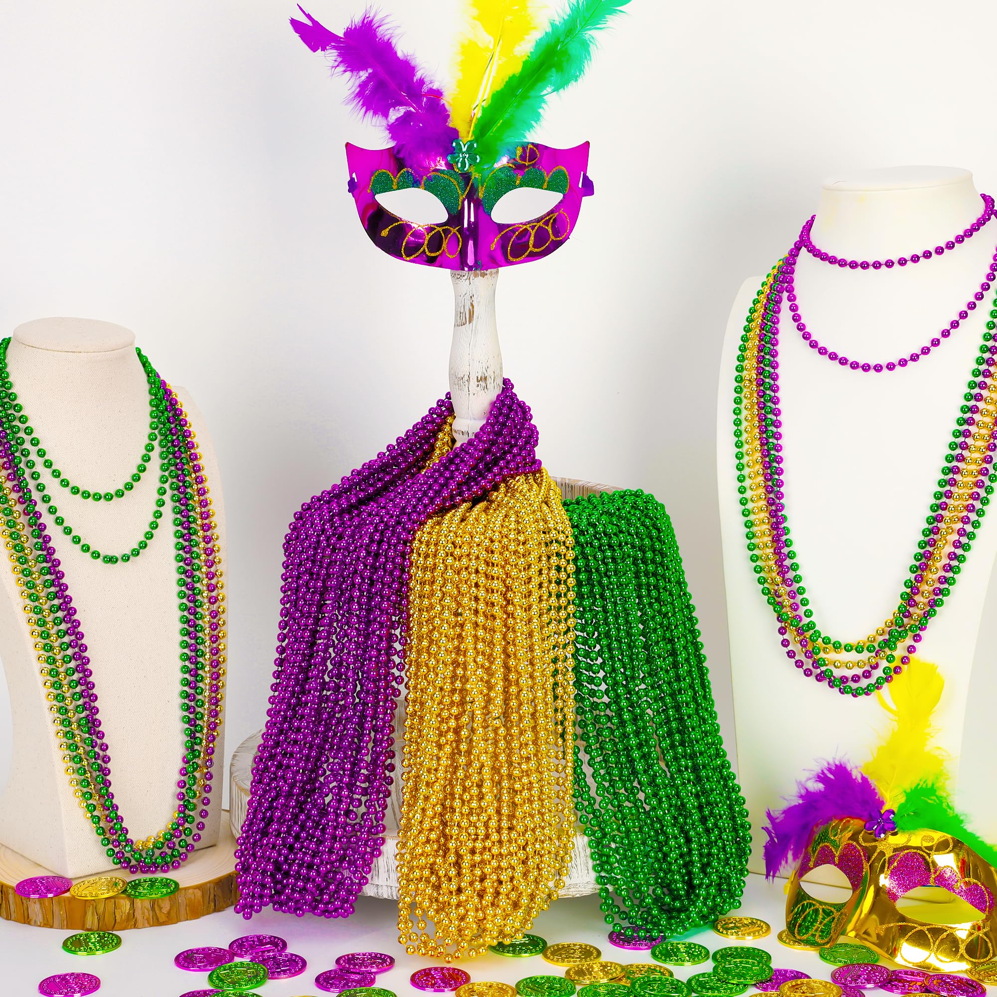 EOBOH Mardi Gras beads metallic shine closeup enhancing festive visual impact