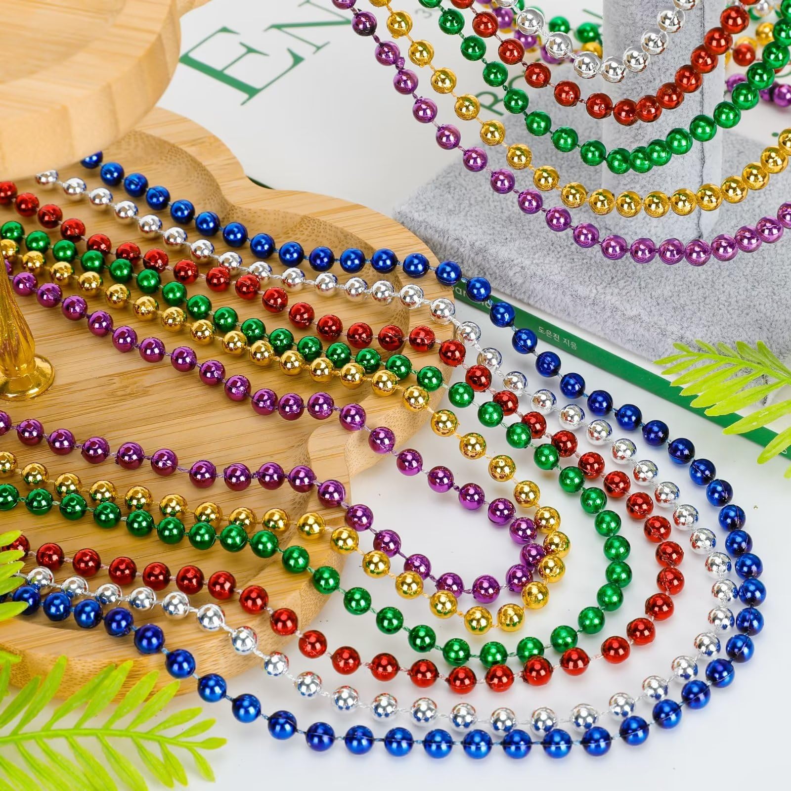 EOBOH Mardi Gras beads worn necklace showcasing lightweight comfort for long celebrations.
