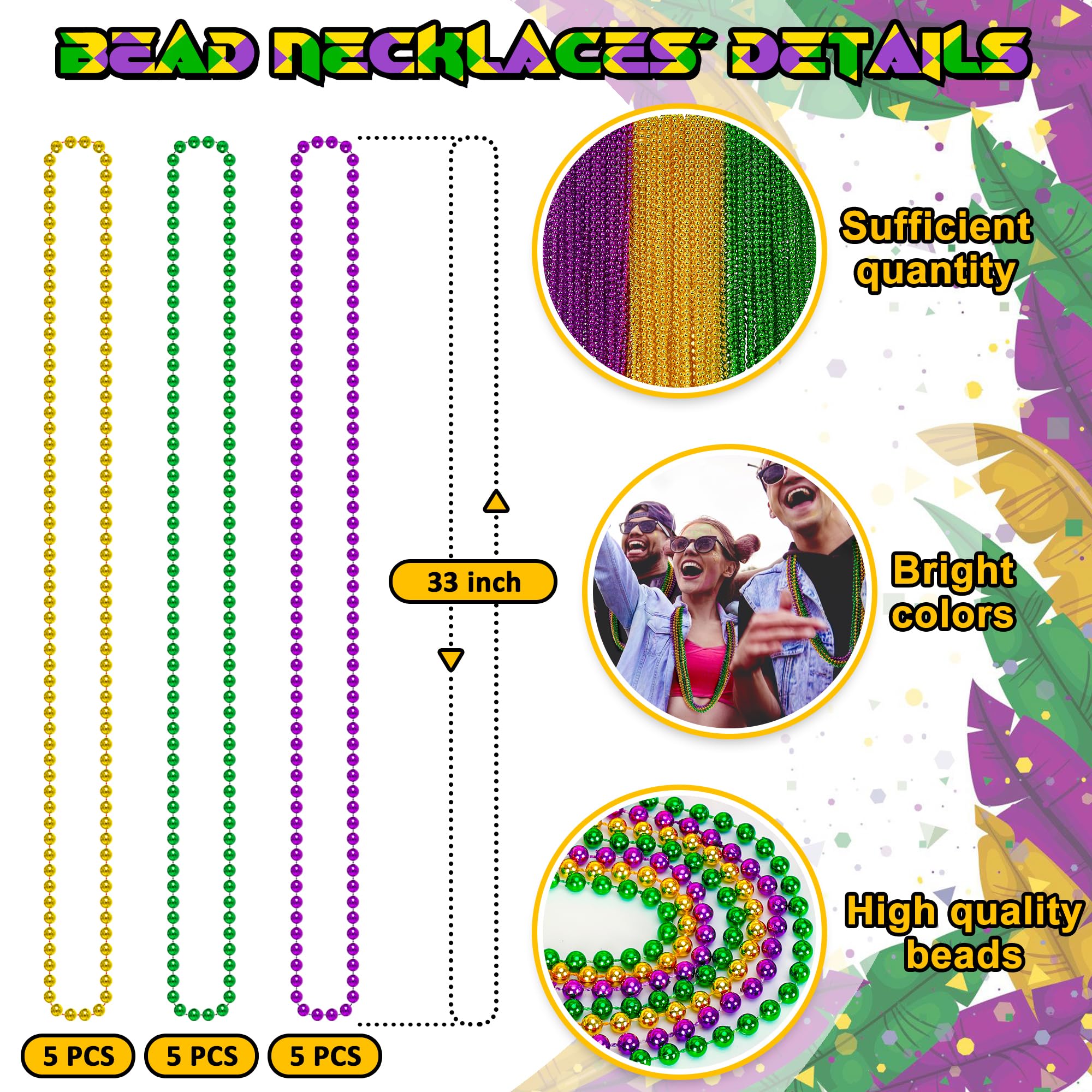 EOBOH Mardi Gras metallic necklace in green purple gold for bold costumes
