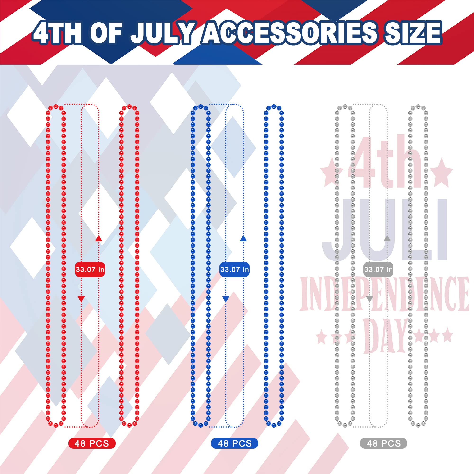 EOBOH patriotic bead necklaces in red blue white for celebrations.