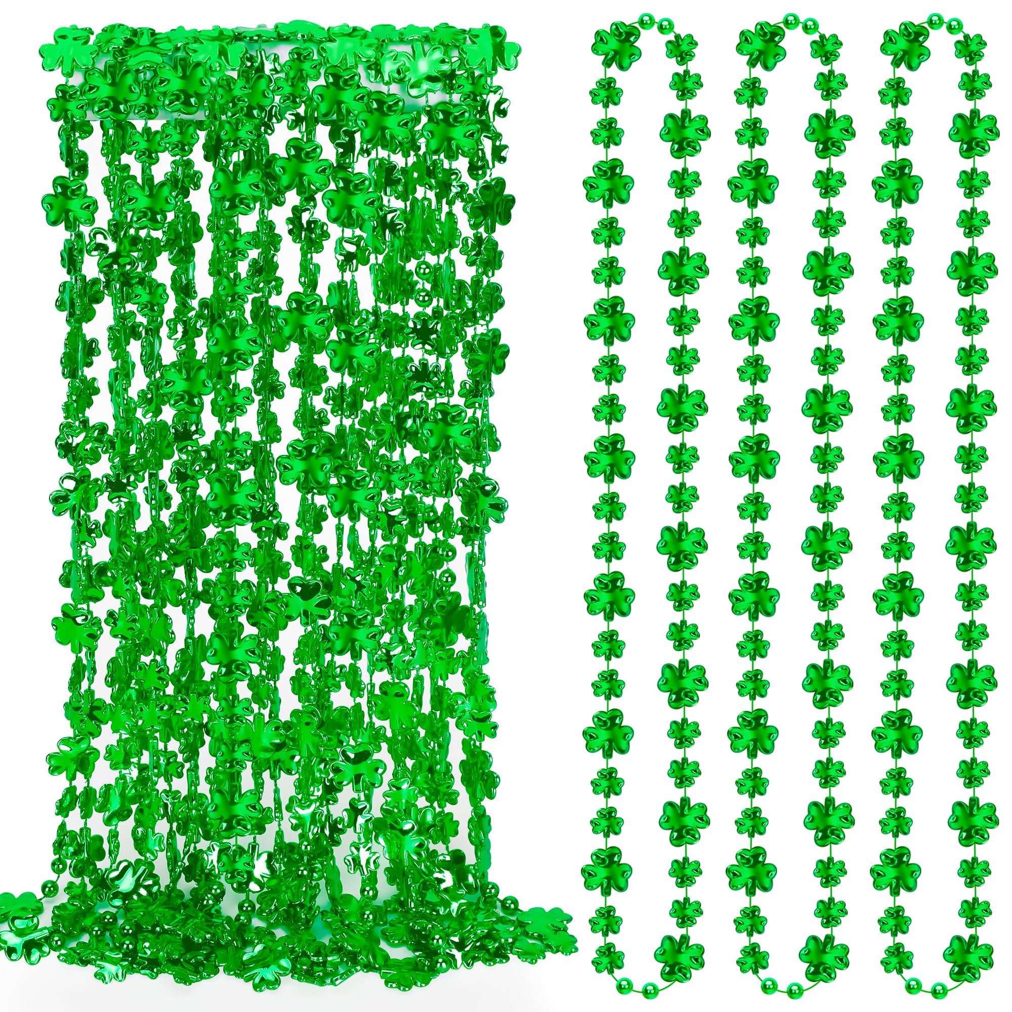 EOBOH St Patrick's Day bead necklaces in shamrock green for parade throws and celebrations.