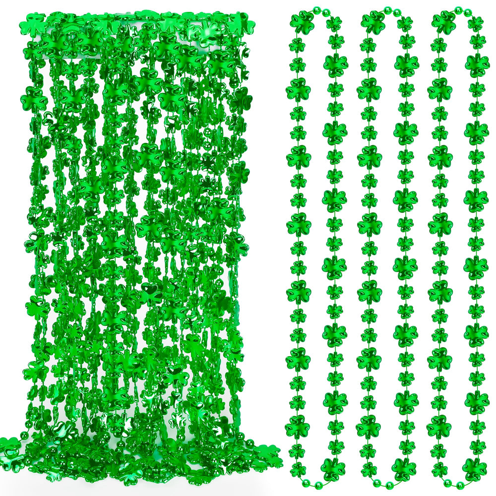 EOBOH St Patrick's Day bead necklaces in shamrock green for parade throws and celebrations.