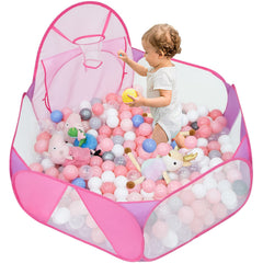 Eocolz pink ball pit with basketball hoop encourages active, cooperative play.