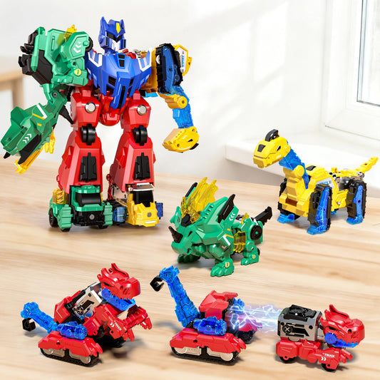 Eohemeral dinosaur transforming robot assembly for quick, imaginative play sessions