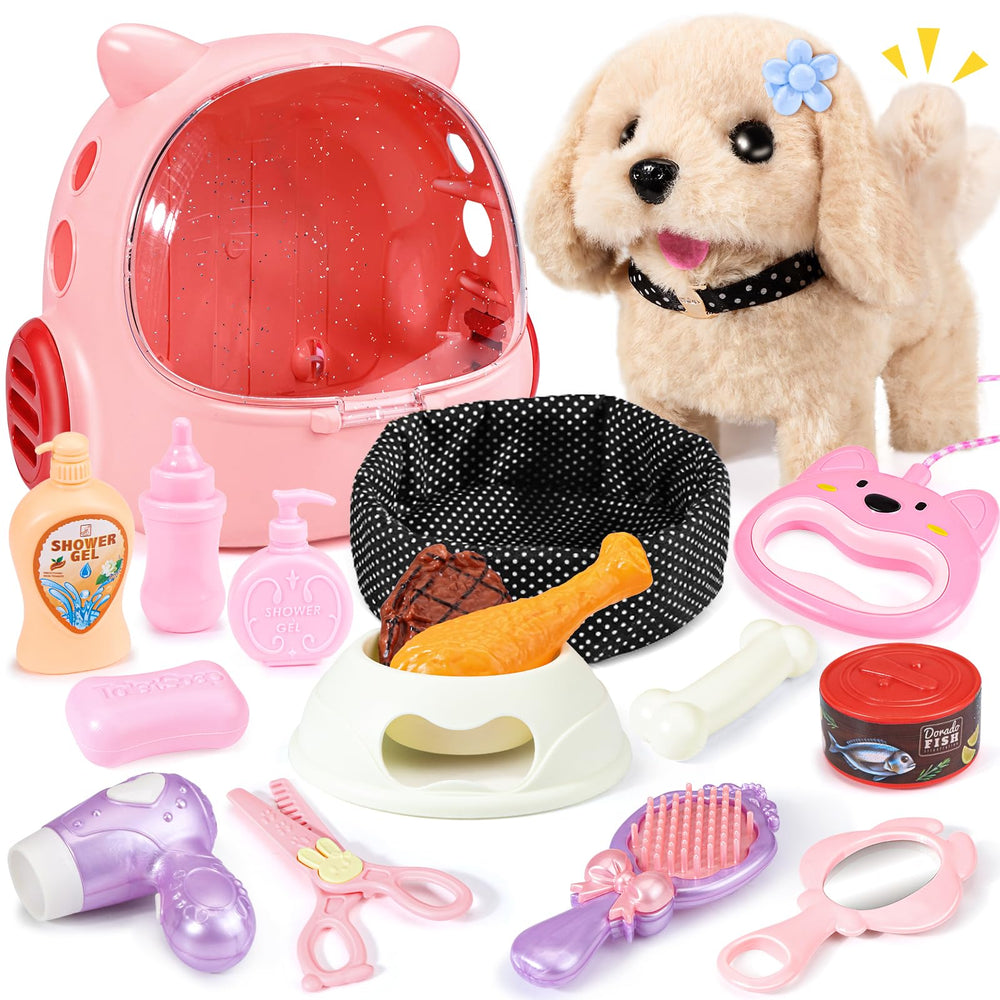Eohemeral 23-Pcs walking dog toy with backpack ready for outdoor adventures