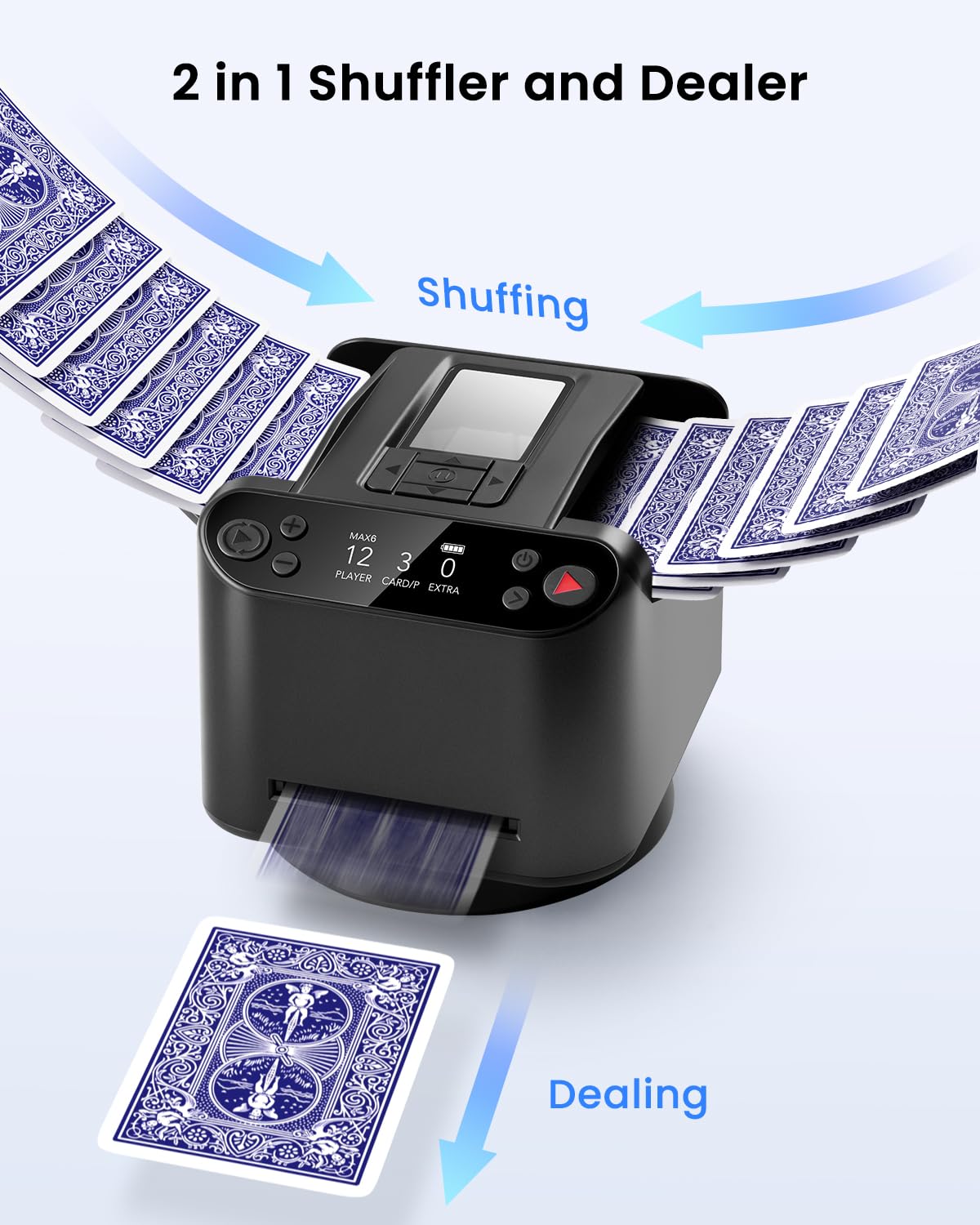 Four wireless remotes enable seamless seat-by-seat card drawing.