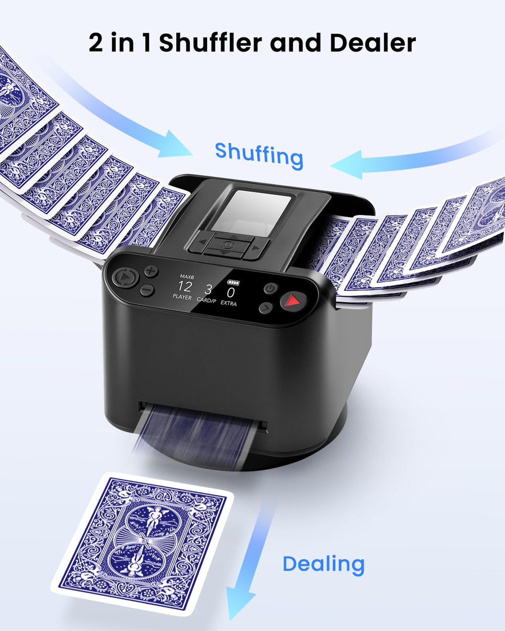 Four wireless remotes enable seamless seat-by-seat card drawing.