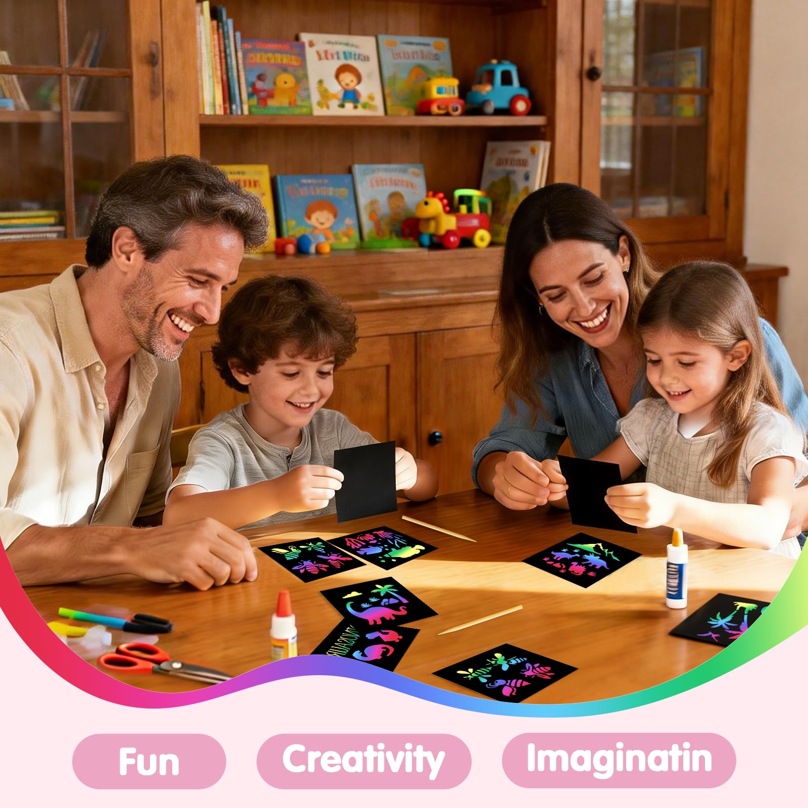 Eommmgl-180 Rainbow Scratch Paper Set travel-friendly art for on-the-go kids.