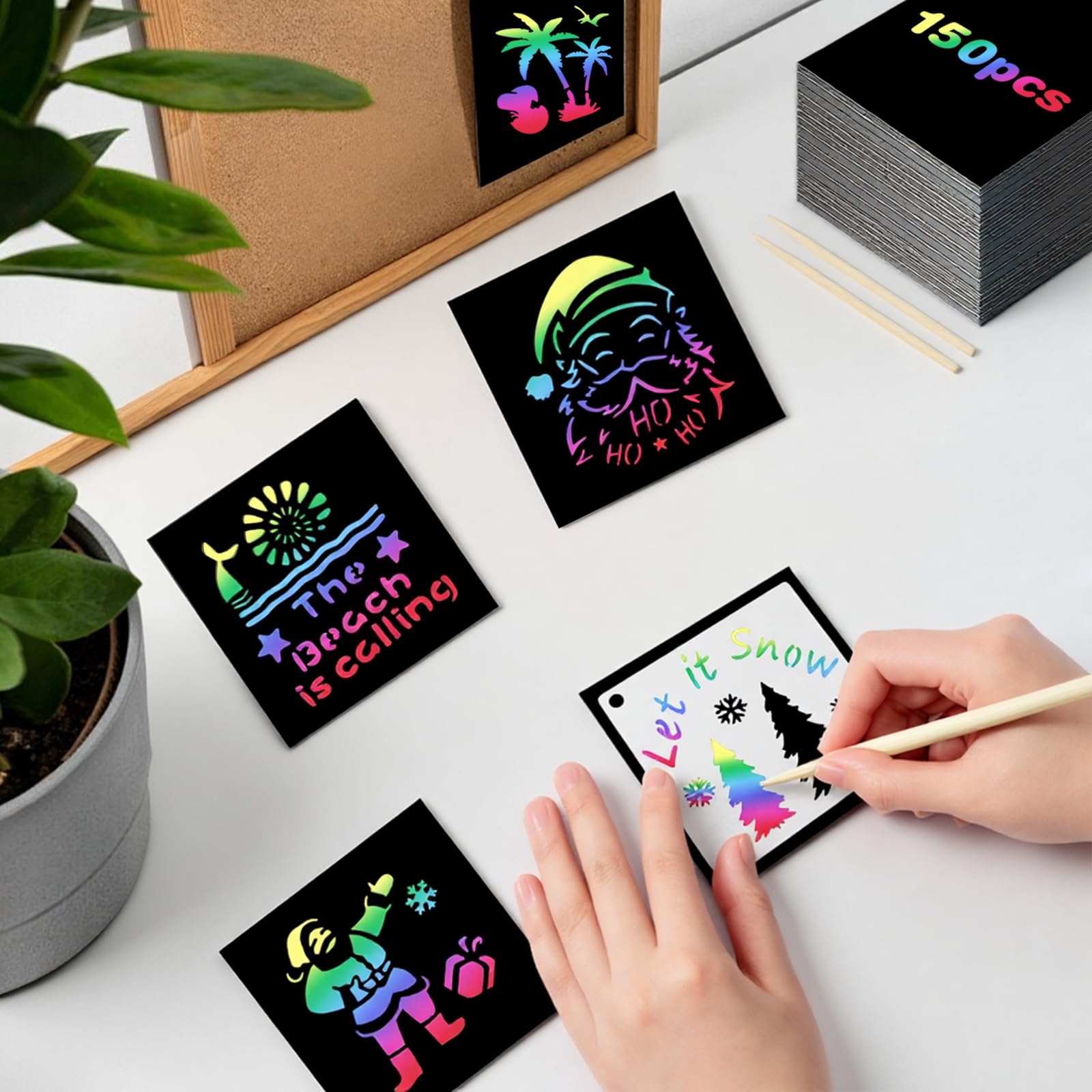 Eommmgl-180 Rainbow Scratch Paper Set wooden nibs ensure smooth scratch art experience.