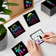 Eommmgl-180 Rainbow Scratch Paper Set wooden nibs ensure smooth scratch art experience.