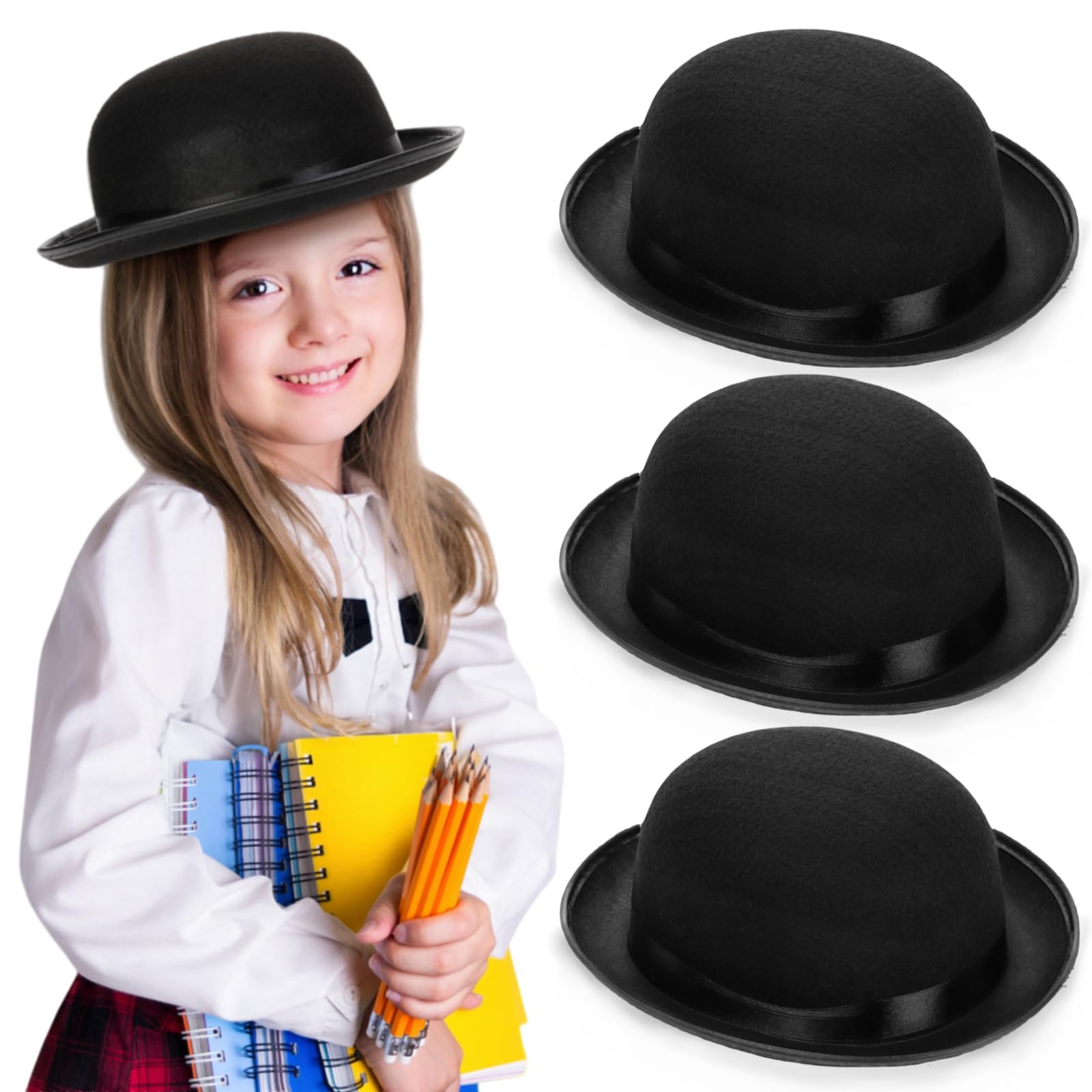 Eorbow bowler hat pack three Black front view for coordinated cosplay