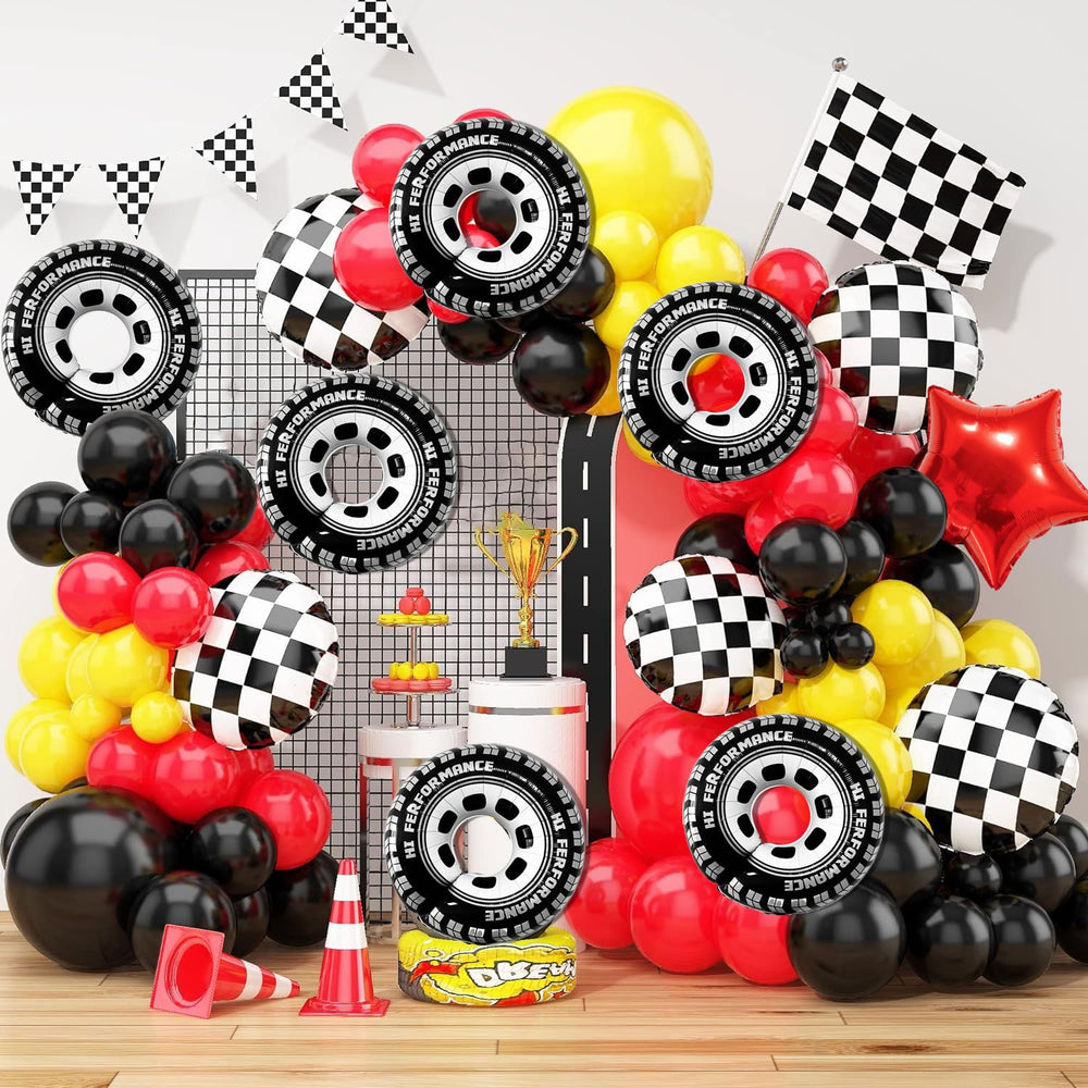 Eostankr racing wheels party decor closeup highlights metallic shine