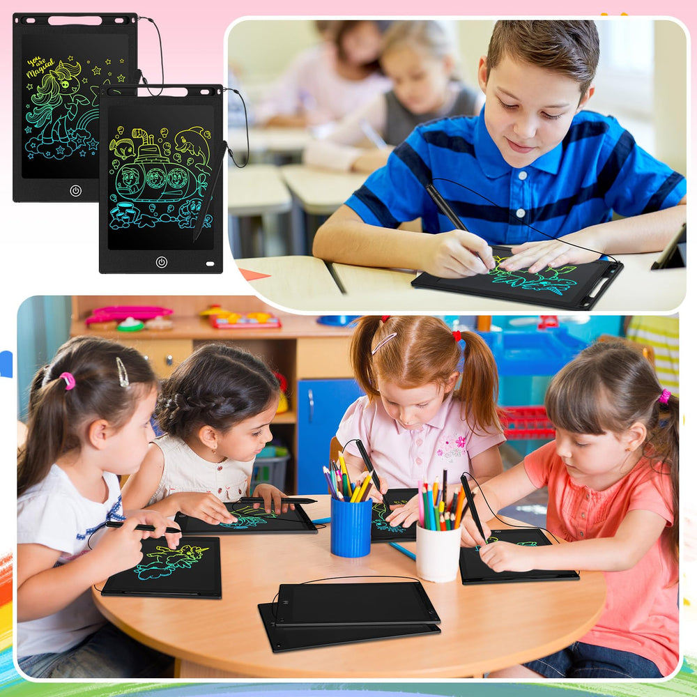 Child writing on Epakh tablet, compact 8.5-inch screen.