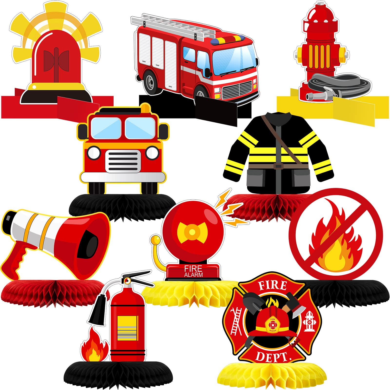 Epakh firetruck honeycomb centerpiece brightens kid's birthday table decor