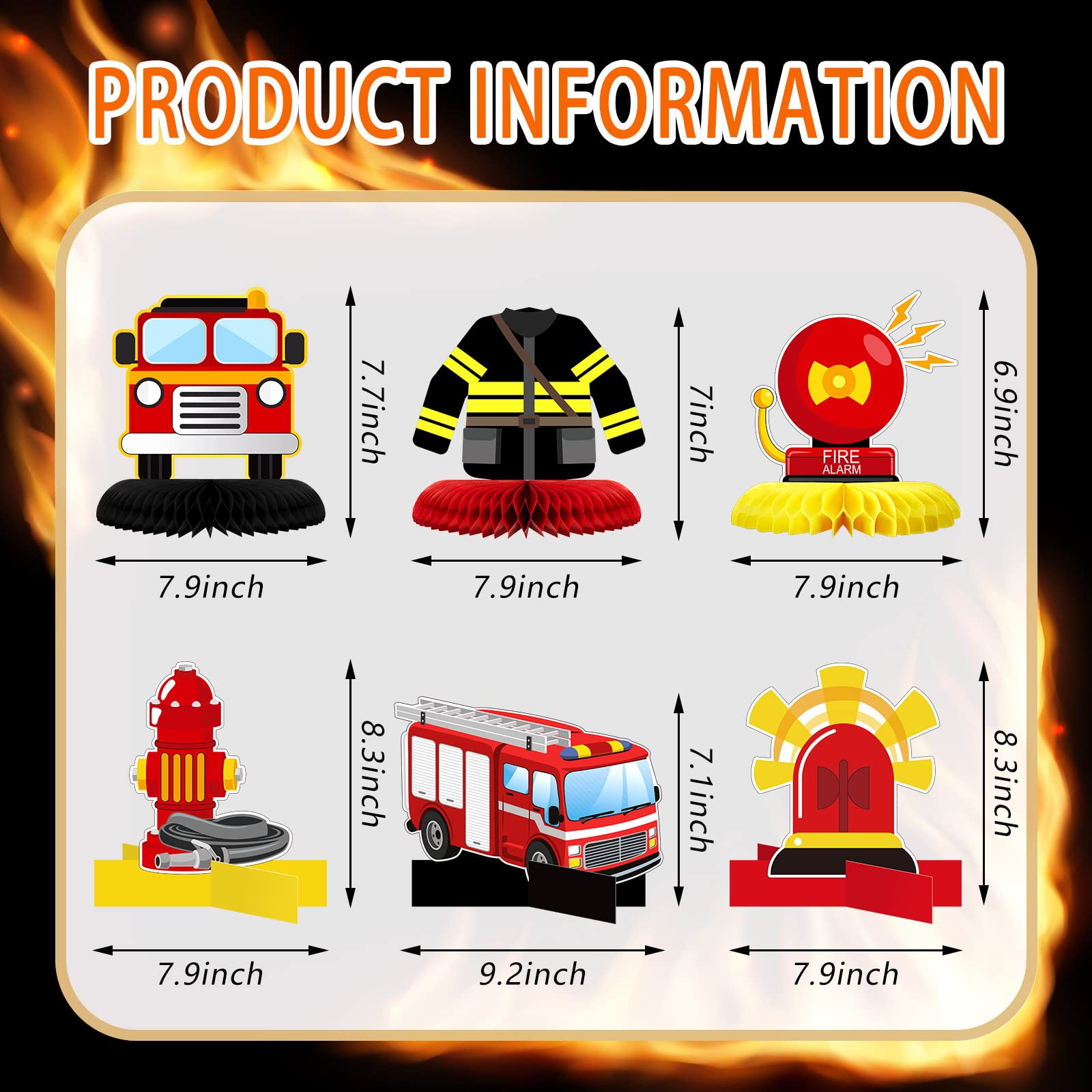 Epakh firetruck honeycomb centerpiece with bold colors adds height to a party setup