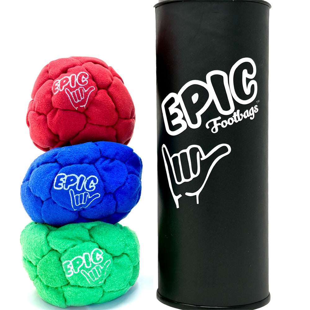 Epic Footbags Classic red set shows durable suede for daily play