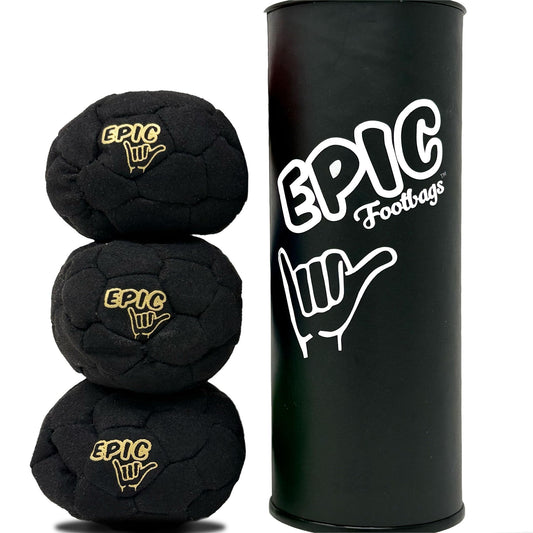 Epic Footbags stitching detail on classic 3-foot bag.