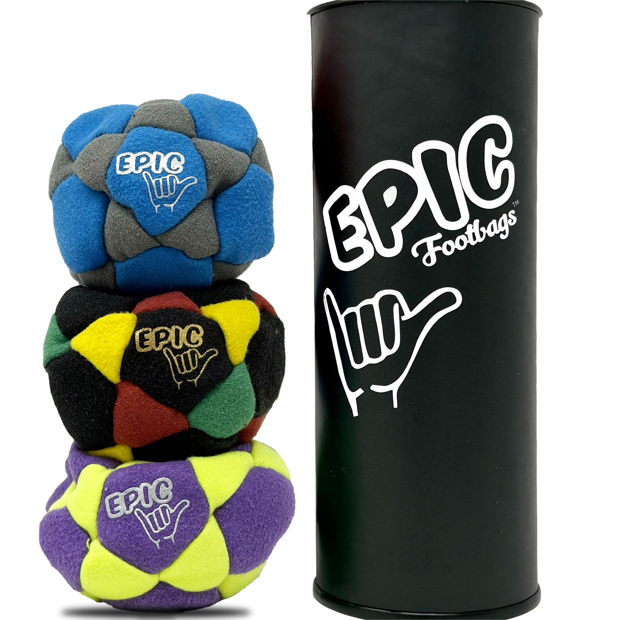 Epic Footbags Deluxe gift set in tidal-storm colors, portable for on-the-go play