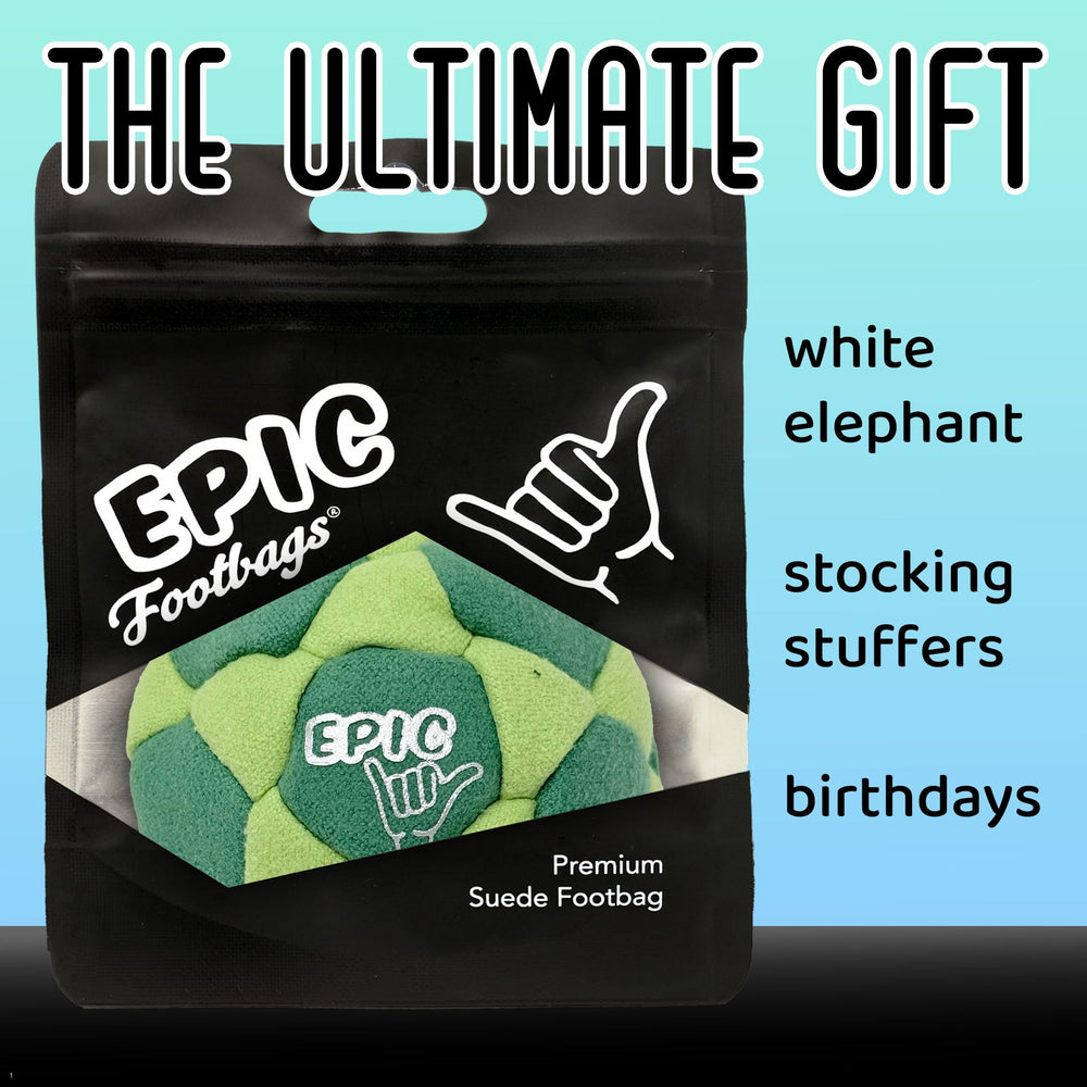 Epic Footbags Deluxe 32-panel stitching detail shows durable construction for daily use.