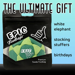 Epic Footbags Deluxe 32-panel stitching detail shows durable construction for daily use.