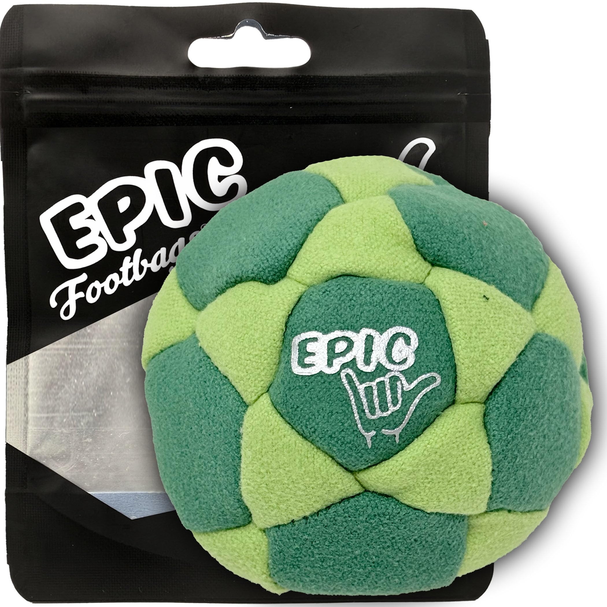 Epic Footbags Deluxe closeup of suede texture for easy grip and stable kicks.