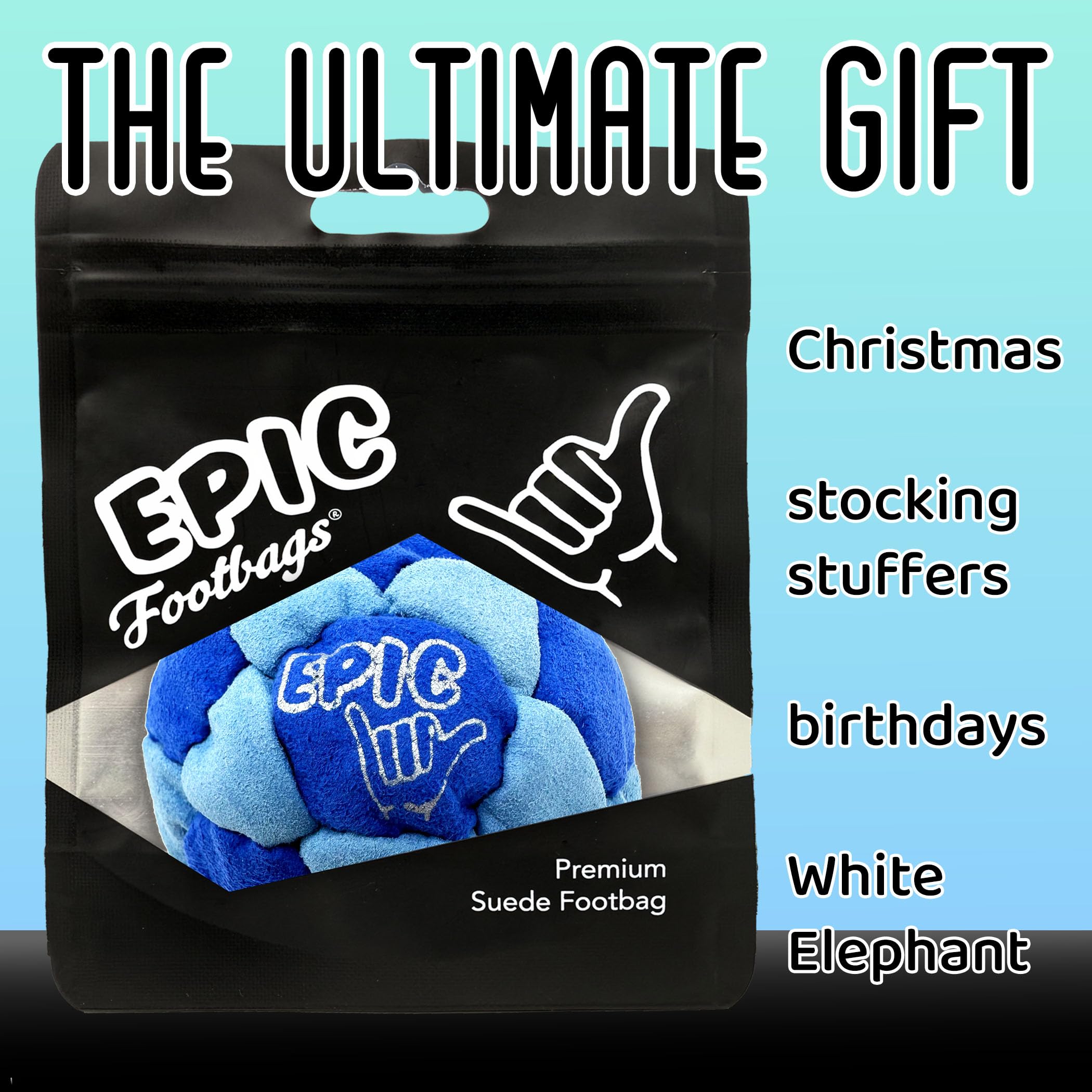 Epic Hacky Saks footbag classic side view highlights lightweight feel for beginners.