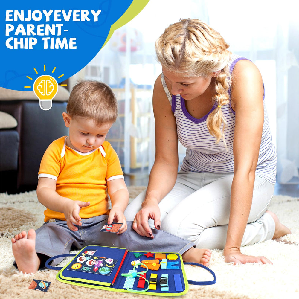 EPIMA Busy Board soft felt surface offers a safe, durable play area.