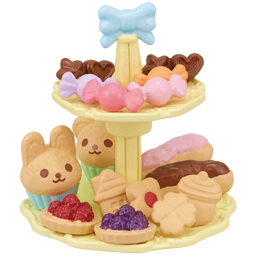 Epoch Sylvanian Families sweets party set doll-scale scene for storytelling.