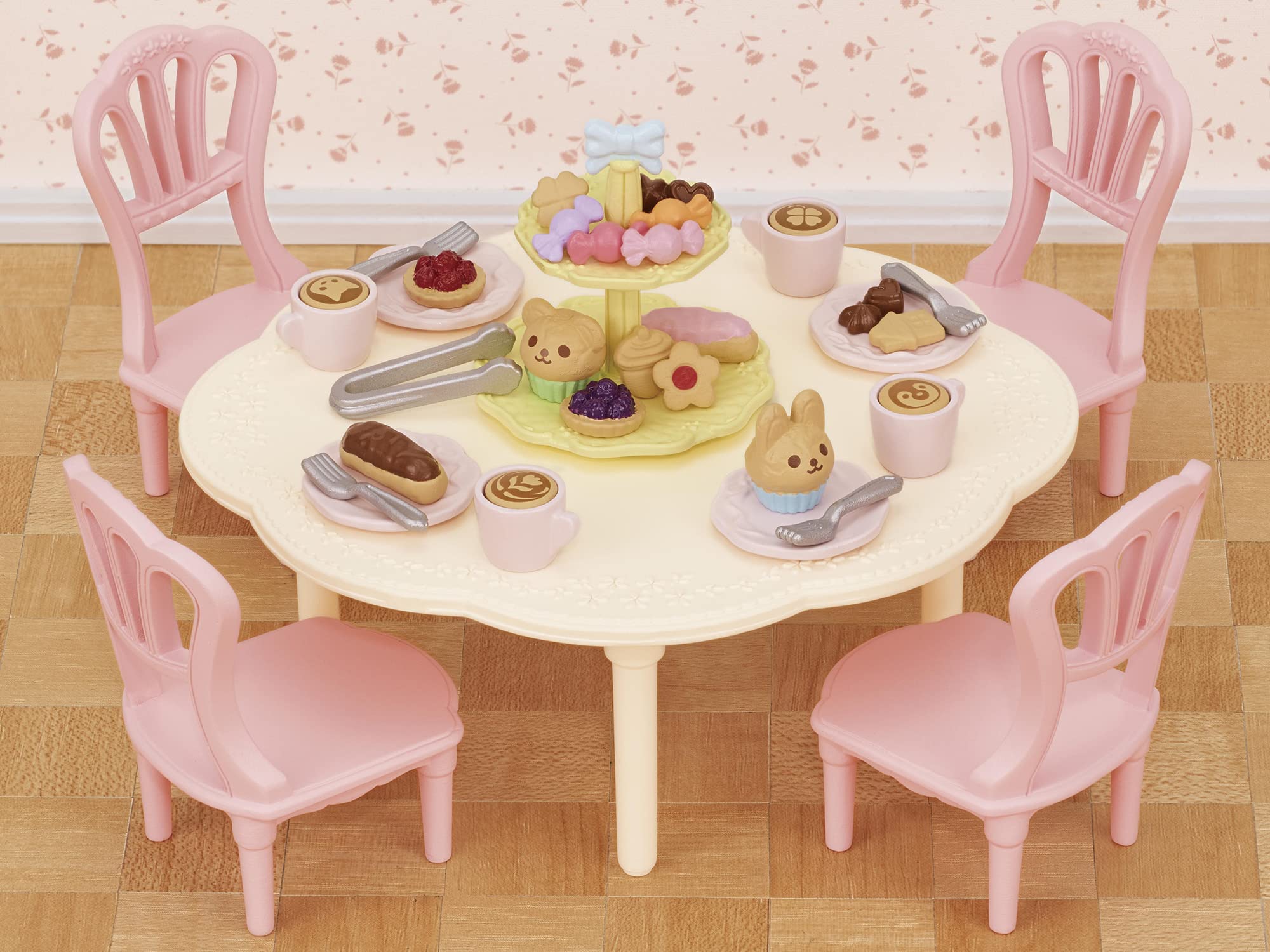 Epoch Sylvanian Families sweets party set plates and forks complete dining setup.